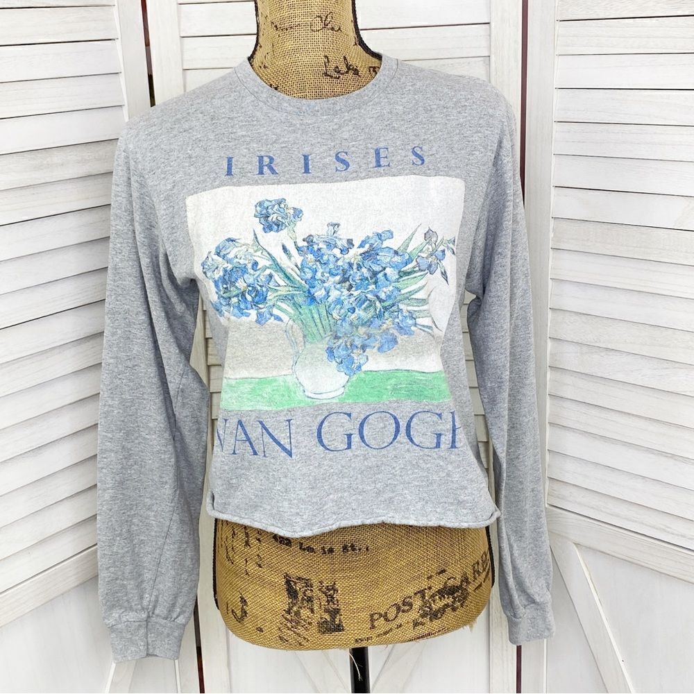 Mad Engine Vangogh‎ Irises Print Crop T Shirt Gray Juniors Small